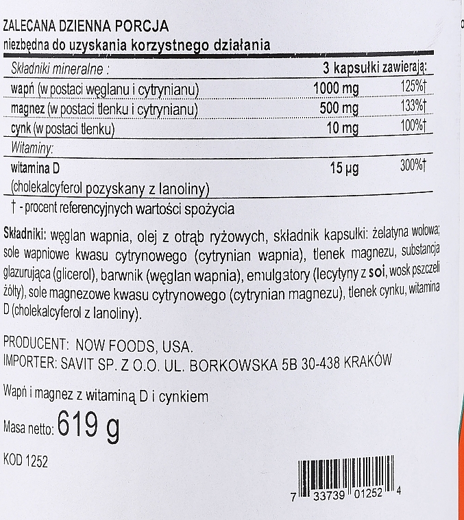 Wapń i magnez + cynk + witamina D3 na zdrowe kości - Now Foods Calcium & Magnesium Softgels — Zdjęcie N2