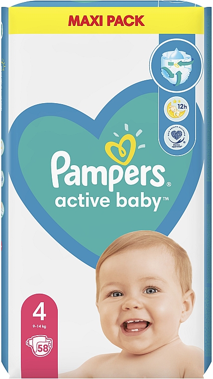Pampers Active Baby 4 pieluchy (9-14 kg), 58 szt. - Pampers — Zdjęcie N2