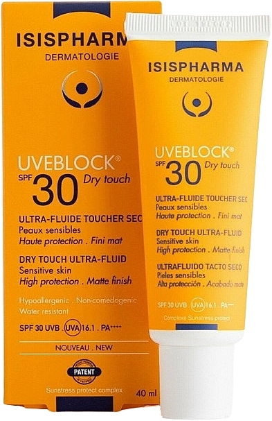 Ultrapłynny krem przeciwsłoneczny do twarzy - Isispharma Uveblock SPF30+ Dry Touch Ultra-fluid — Zdjęcie N1