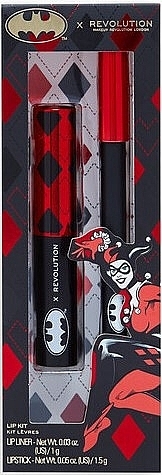 Zestaw - Makeup Revolution X DC Dangerous Red Harley Quinn Lip Kit (lipstick/1.5 g + lip/liner/1 g)