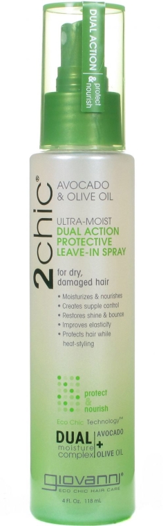 Nawilżający spray do włosów - Giovanni 2chic Ultra-Moist Dual Action Protective Leave-In Spray Avocado & Olive Oil — Zdjęcie N1