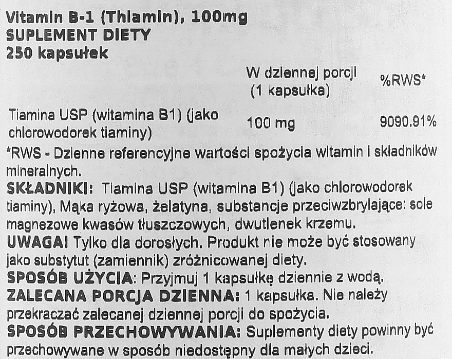 Suplement diety Witamina B-1 Tiamina, 100 mg - Swanson B-1 Tiamina — Zdjęcie N2