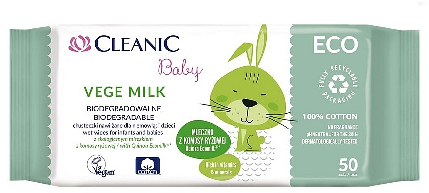 Biodegradowalne chusteczki nawilżane dla niemowląt i dzieci - Cleanic Eco Baby Vege — Zdjęcie N1