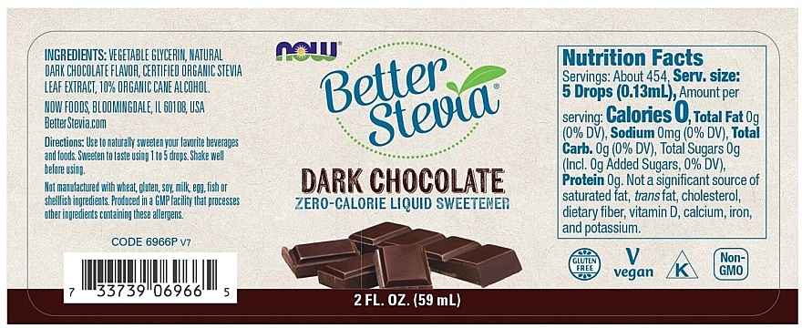 Słodzik Stevia Czarna Czekolada - Now Foods Better Stevia Liquid Dark Chocolate — Zdjęcie N2