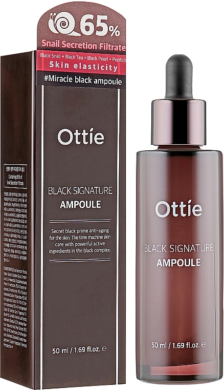 Przeciwzmarszczkowe serum ampułkowe z filtratem śluzu ślimaka 65% - Ottie Black Signature Ampoule  — Zdjęcie N1