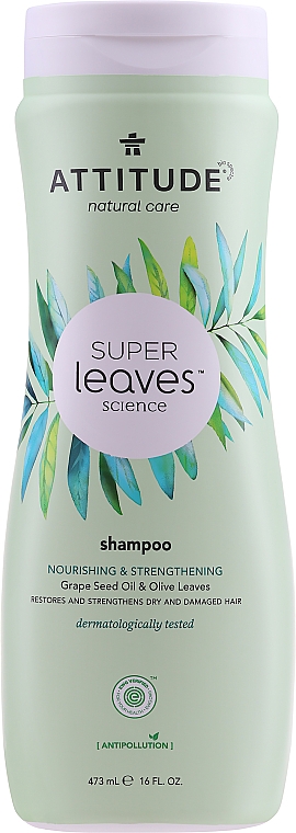 Odżywczy szampon do włosów przesuszonych i zniszczonych z olejem z winogron i oliwą z oliwek - Attitude Super Leaves Nourishing & Strengthening Shampoo — Zdjęcie N1