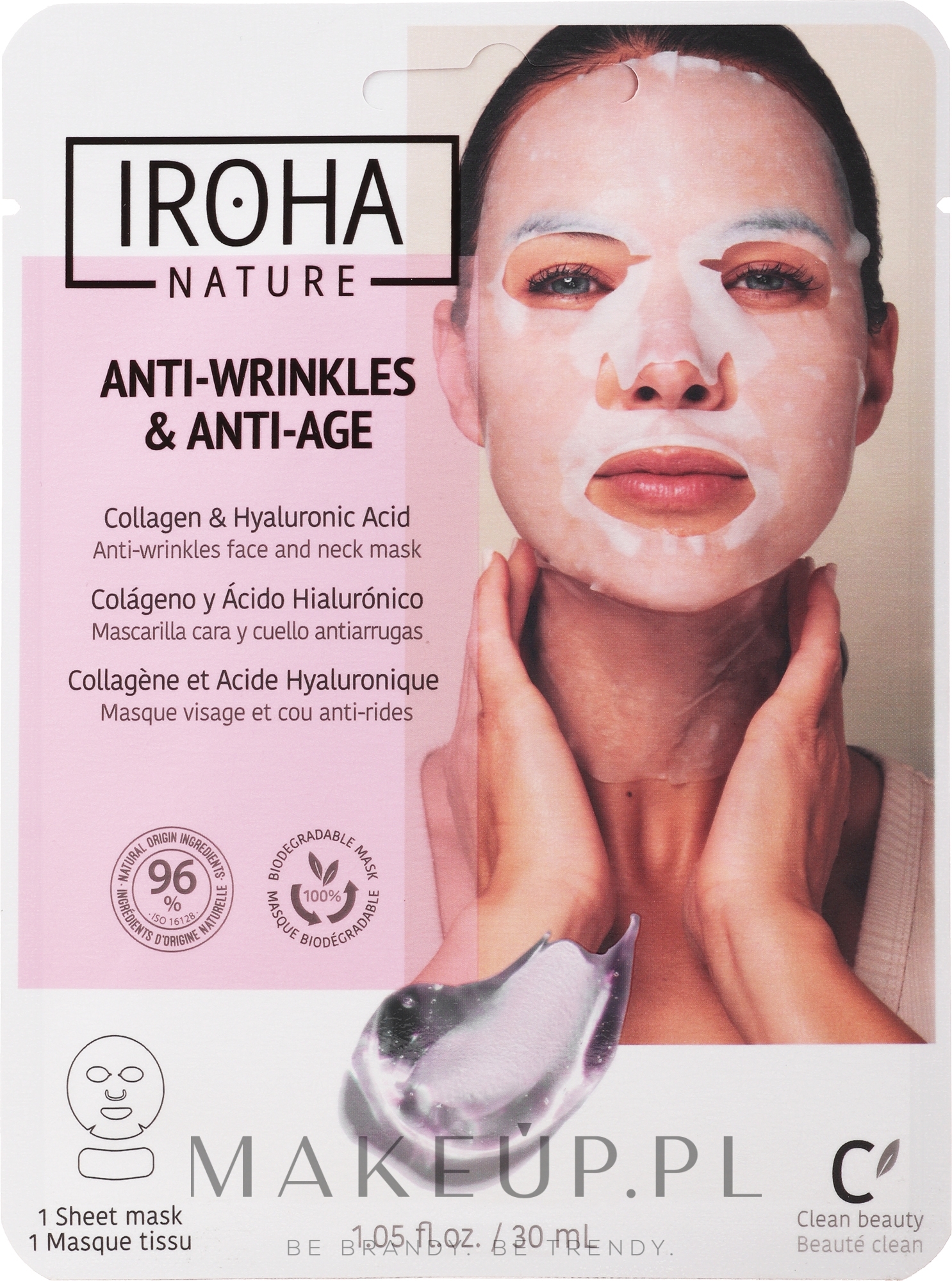 Maska na tkaninie do twarzy - Iroha Nature Anti-Age Collagen 100% Cotton Face & Neck Mask — Zdjęcie 30 ml