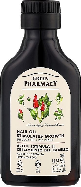 Olejek łopianowy z czerwoną papryką pobudzający wzrost włosów - Green Pharmacy Hair Care Burdock Oil With Red Peppers — Zdjęcie N1