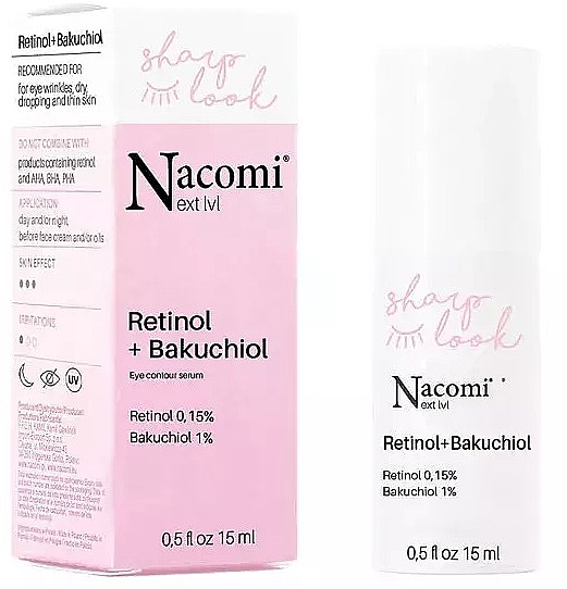 Serum pod oczy z retinolem i bakuchiolem - Nacomi Next Level Retinol + Bakuchiol Eye Contour Serum — Zdjęcie N1
