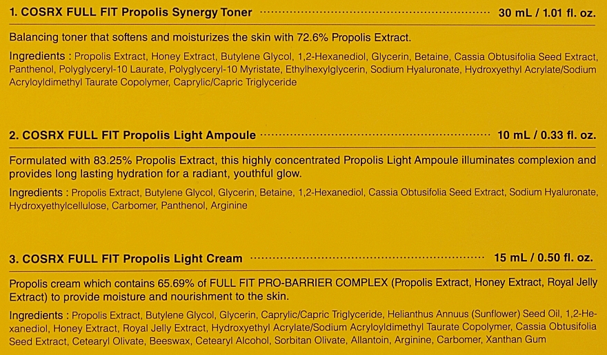 Zestaw - Cosrx Honey Glow Propolis Trial Kit (f/ampoul/10ml + f/toner/30ml + f/cr/15ml)  — Zdjęcie N4