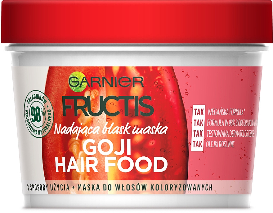 Maska nadająca blask włosom farbowanym - Garnier Fructis Goji Hair Food