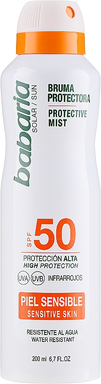 Przeciwsłoneczny krem do ciała w sprayu SPF 50 - Babaria Protective Mist For Sensitive Skin Spf50 — Zdjęcie N1