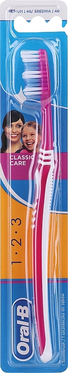 Szczoteczka do zębów, średnio twarda, malinowa - Oral-B 1 2 3 Classic Care Medium Toothbrush — Zdjęcie N1