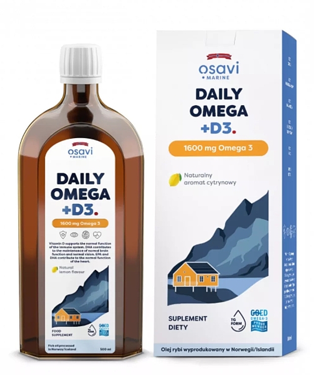 Suplement diety Omega 3 + D3, 1600 mg, smak cytrynowy - Osavi Daily Omega — Zdjęcie N2