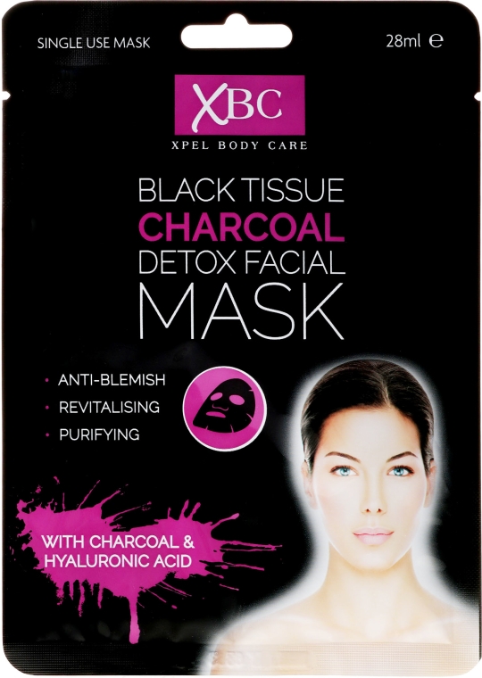 Czarna węglowa maska detoksykująca na tkaninie do twarzy - Xpel Marketing Ltd Body Care Black Tissue Charcoal Detox Facial Face Mask — Zdjęcie N1
