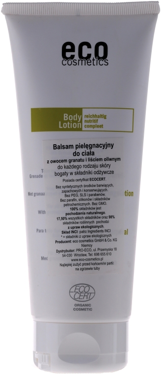 Pielęgnacyjny balsam do ciała z z liśćmi oliwnymi i granatem - Eco Cosmetics Body Lotion — Zdjęcie N2
