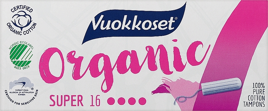 Tampony organiczne bez aplikatora, 16 szt. - Vuokkoset Organic Super Tampons — Zdjęcie N1