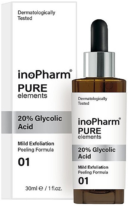 Złuszczający peeling do twarzy z 20 % kwasem glikolowym - InoPharm Pure Elements 20% Glycolic Acid Peeling — Zdjęcie N1