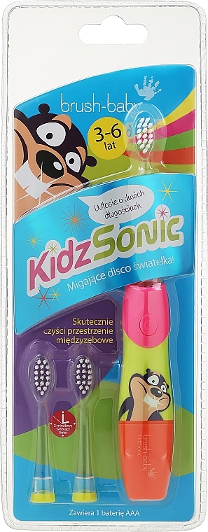 Elektryczna szczoteczka do zębów „Flashing Disko Lights” 3-6 lat, różowa - Brush-Baby KidzSonic Electric Toothbrush — Zdjęcie N1