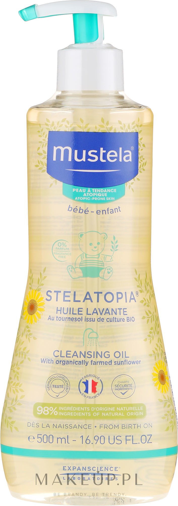 Delikatny olejek oczyszczający dla dzieci - Mustela Bébé Stelatopia Sunflower Cleansing Oil — Zdjęcie 500 ml