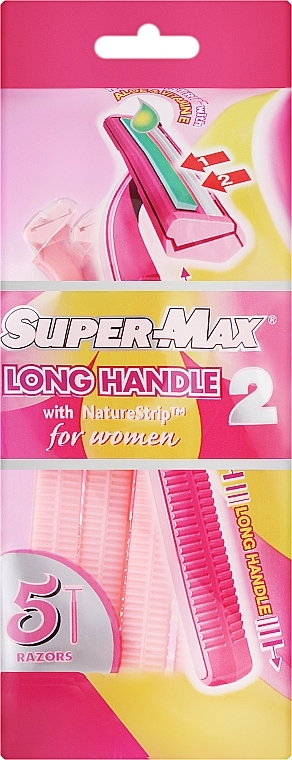 Zestaw maszynek do golenia bez wymiennych wkładów, 5 szt. - Super-Max Long Handle 2 For Women — Zdjęcie N1