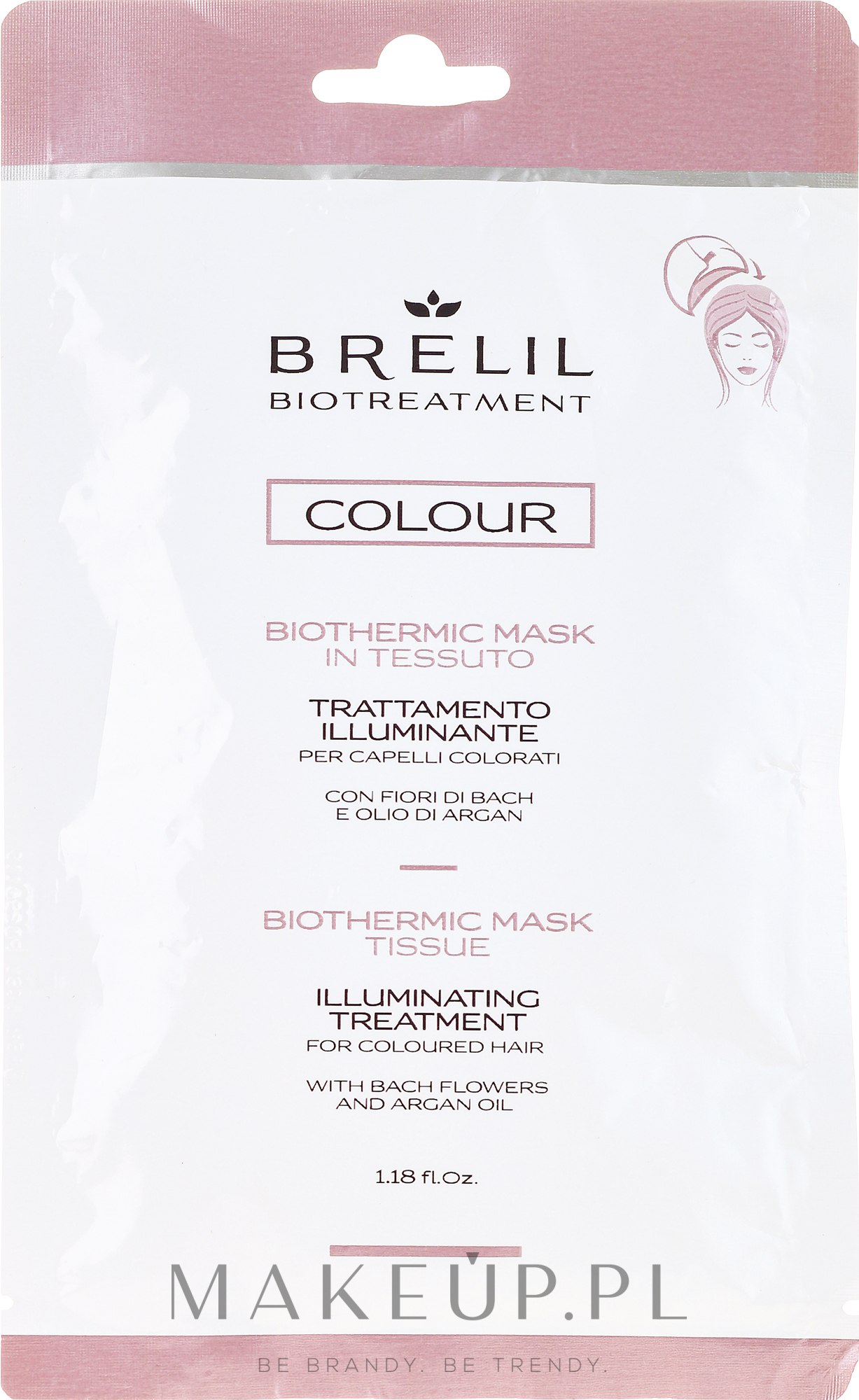 Ekspresowa rozświetlająca maska w czepku do włosów farbowanych - Brelil Bio Treatment Colour Biothermic Mask Tissue Illuminating Treatment — Zdjęcie 35 ml