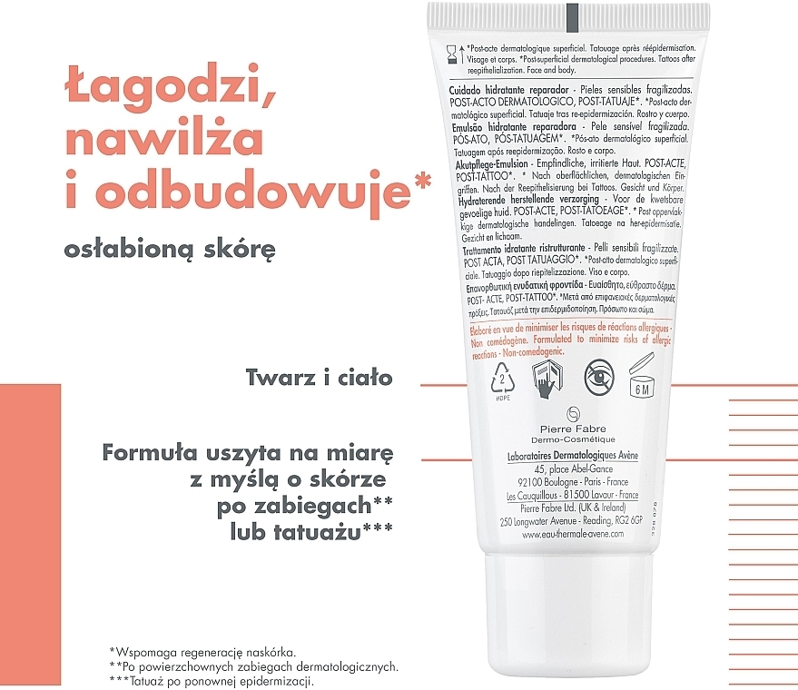 Nawilżająca emulsja regenerująca po zabiegach/po tatuażu - Avène Eau Thermale Cicalfate+ Hydrating Skin Repairing Emulsion — Zdjęcie N6