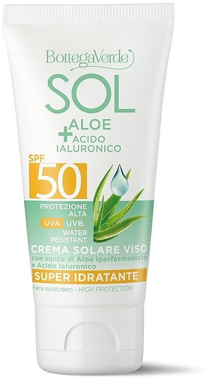 Krem przeciwsłoneczny do twarzy - Bottega Verde Sol Aloe + Hyaluronic Acid Face Sunscreen SPF50 — Zdjęcie N1