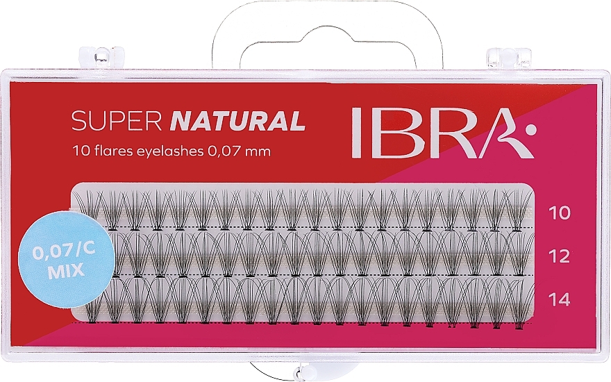 Kępki sztucznych rzęs 0,07 mm, mix - Ibra 10 Flares Eyelash Super Natural — Zdjęcie N1