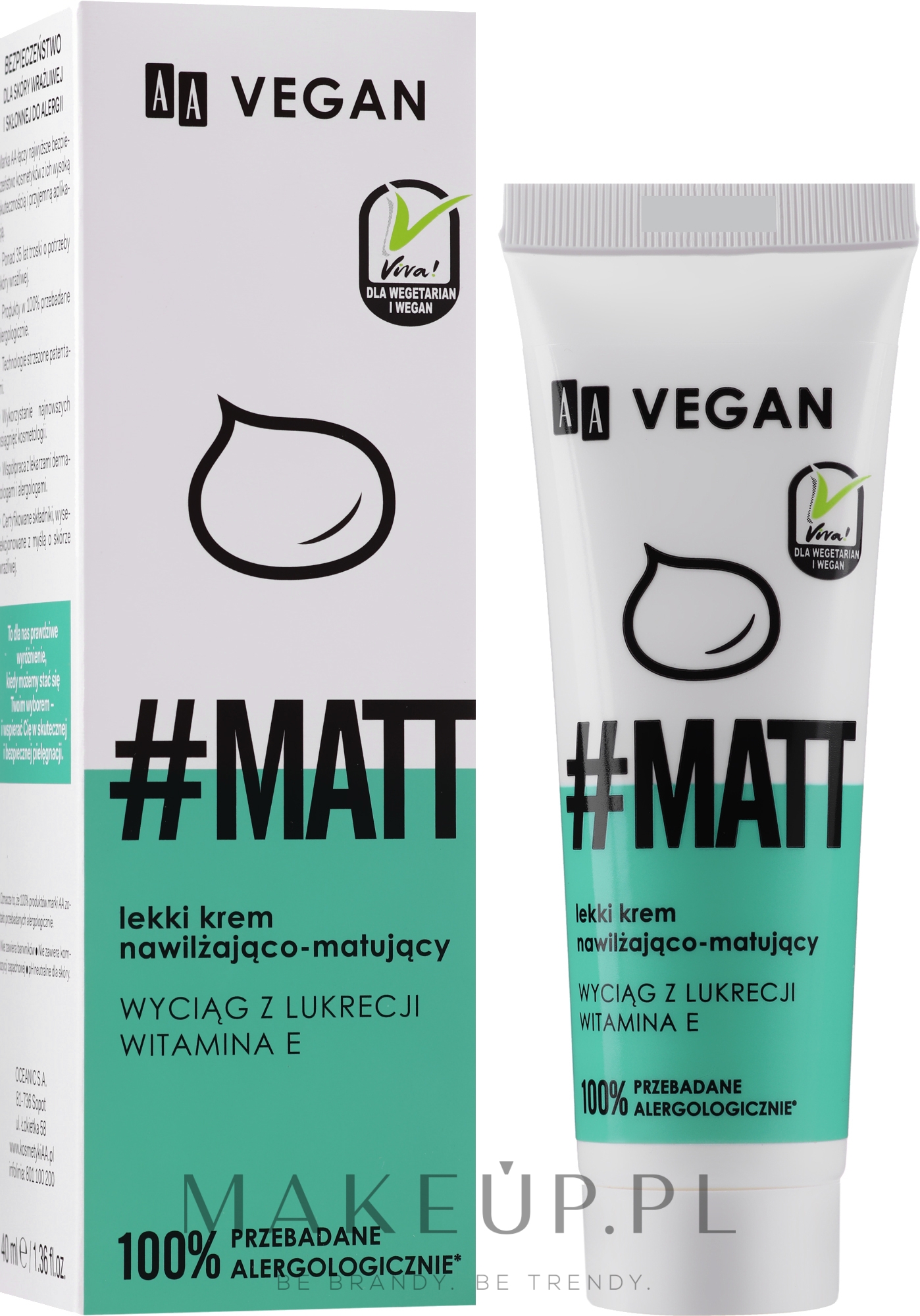 Lekki krem nawilżająco-matujący #Matt - AA Vegan Light Moisturizing and Mattifying Cream — Zdjęcie 40 ml