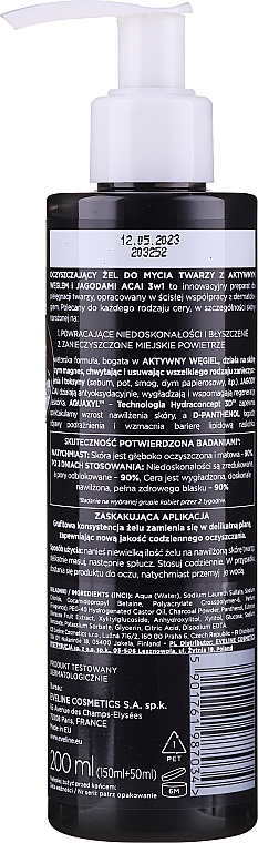 Matujący żel do mycia twarzy z aktywnym węglem i jagodami acai - Eveline Cosmetics Facemed+ — Zdjęcie N2