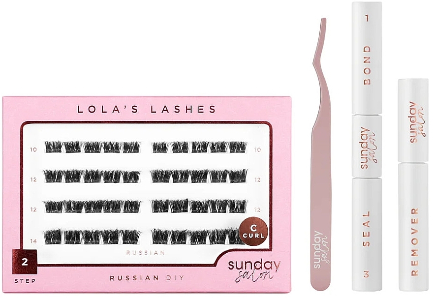 Zestaw - Lola's Lashes Russian Diy Lash Extensions Starter Set (bond/seal/2x3.5ml + remover/4ml + eyelashes/40pcs + applicator/1pcs) — Zdjęcie N1