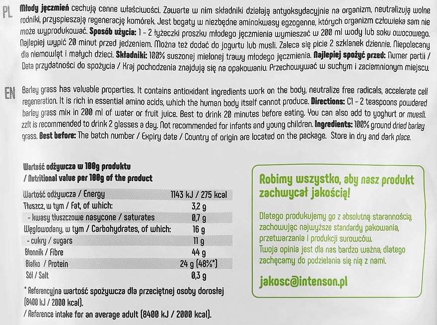 Suplement diety Jęczmień mielony - Intenson — Zdjęcie N2