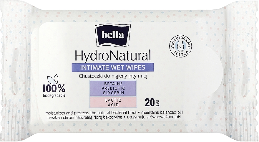 Chusteczki do higieny intymnej, 20 szt. - Bella Hydro Natural Wet Wipes — Zdjęcie N1
