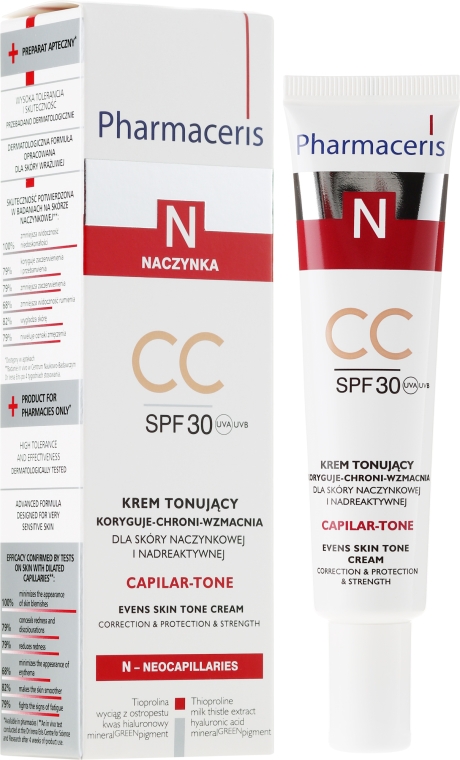 Krem CC tonujący do skóry naczynkowej i nadreaktywnej SPF 30 - Pharmaceris N Capilar-Tone CC Cream