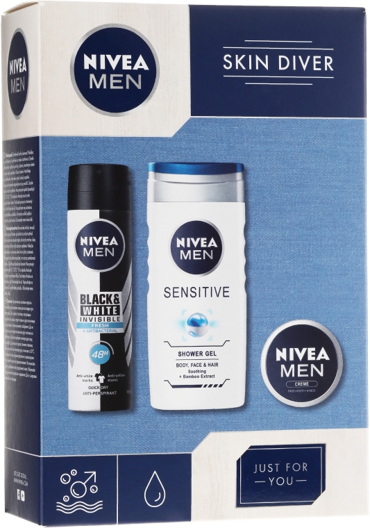 Zestaw prezentowy dla mężczyzn - Nivea Men Skin Diver (deo/spray 150 ml + sh/gel 250 ml + cr 30 ml) — Zdjęcie N1
