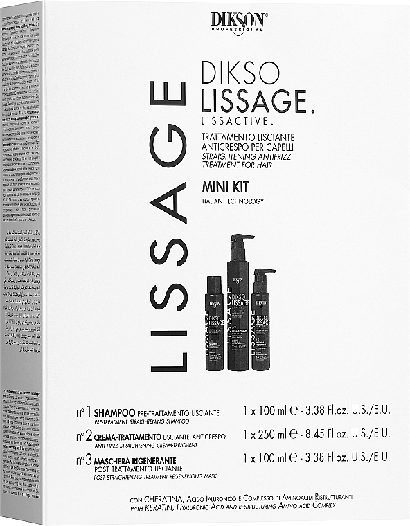 Zestaw do prostowania włosów - Dikson Dikso Lissage Lissactive Mini Kit (shm/100ml + h/cr/250ml + h/mask/100ml) — Zdjęcie N1