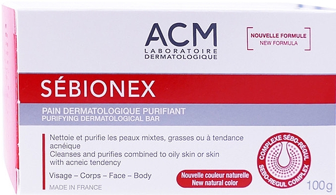 Mydło dermatologiczne do twarzy i ciała - ACM Laboratoires Sebionex Pain Dermatologique Purifiant Bar — Zdjęcie N1