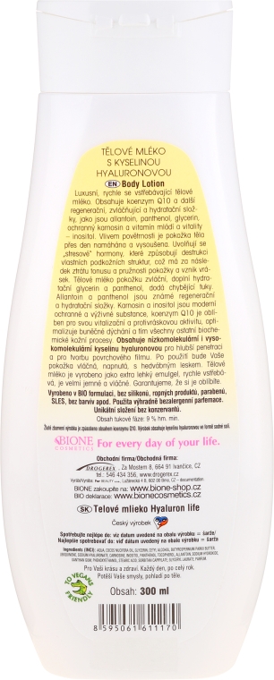 Mleczko do ciała z kwasem hialuronowym - Bione Cosmetics Hyaluron Life Body Milk With Hyaluronic Acid — Zdjęcie N2