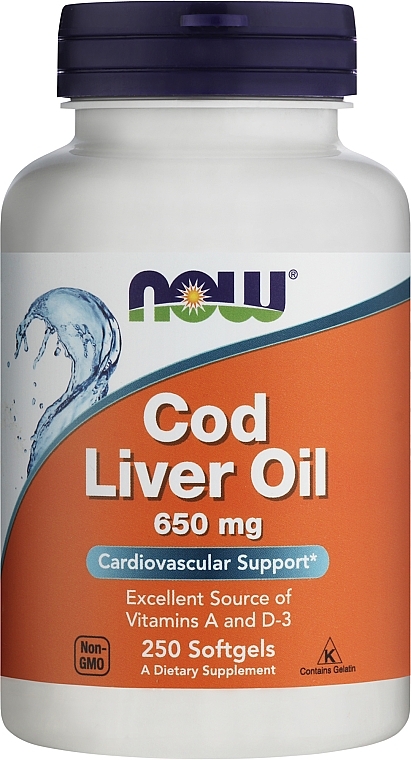 Tran z wątroby dorsza w kapsułkach 650 mg - Now Foods Cod Liver Oil  — Zdjęcie N1