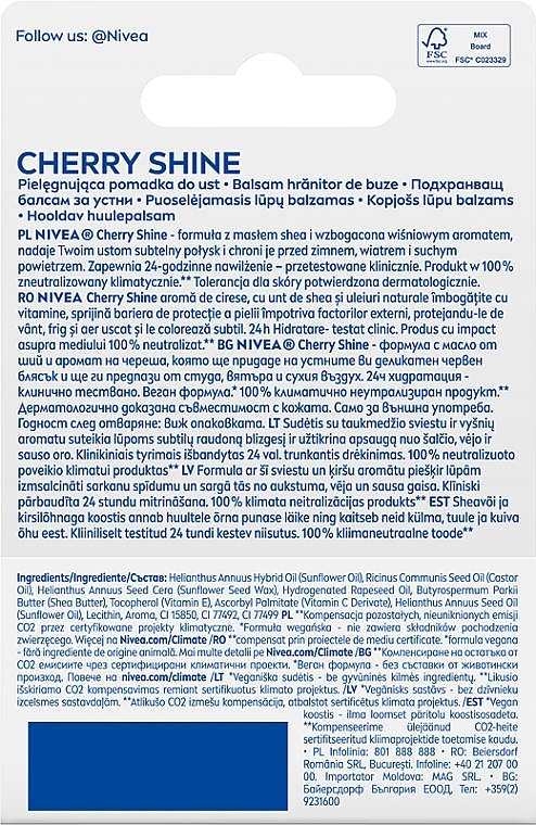 PRZECENA! Pielęgnująca pomadka do ust Wiśnia - NIVEA Fruity Shine Cherry Lip Balm * — Zdjęcie N2