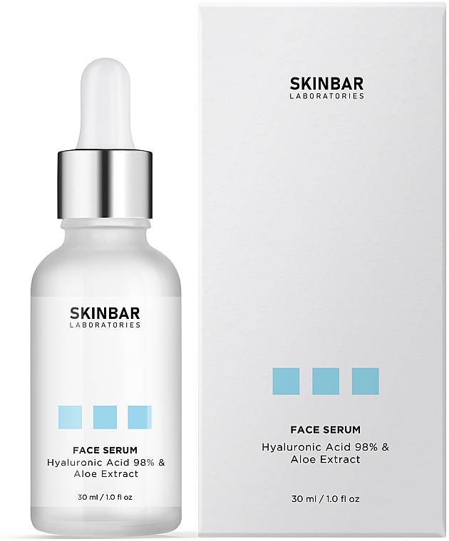 Nawilżające serum do twarzy z kwasem hialuronowym 3% i ekstraktem z aloesu 0,3% - SKINBAR Hyaluronic Acid 3% & Aloe Extract 0,3% Face Serum