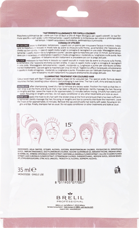 Ekspresowa rozświetlająca maska w czepku do włosów farbowanych - Brelil Bio Treatment Colour Biothermic Mask Tissue Illuminating Treatment — Zdjęcie N2