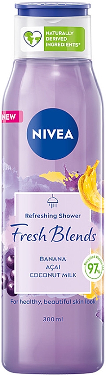 Żel pod prysznic z bananem, jagodami acai i mleczkiem kokosowym - NIVEA Fresh Blends Refreshing Shower Banana Acai Coconut Milk — Zdjęcie N1