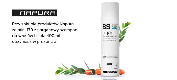 Przy zakupie produktów Napura za min. 179 zł, arganowy szampon do włosów i ciała 400 ml otrzymasz w prezencie. 