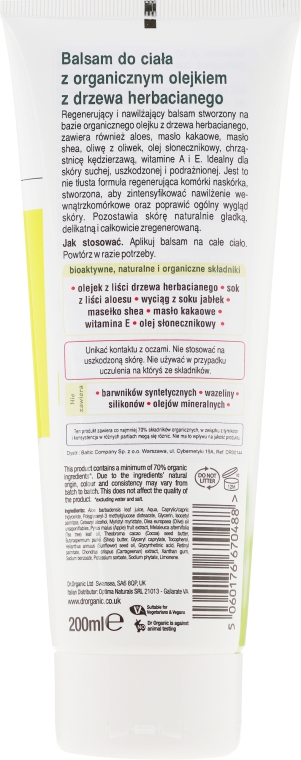 Balsam do ciała z olejkiem z drzewa herbacianego - Dr Organic Bioactive Skincare Organic Tea Tree Skin Lotion — Zdjęcie N2