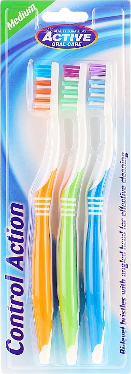 Szczoteczki do zębów o średniej twardości, pomarańczowa + zielona + niebieska - Beauty Formulas Control Action Toothbrush Medium — Zdjęcie N1