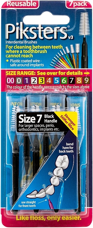 Szczoteczki międzyzębowe 7, czarne, 7 sztuk - Piksters Interdental Brushes Black Size 7 — Zdjęcie N1