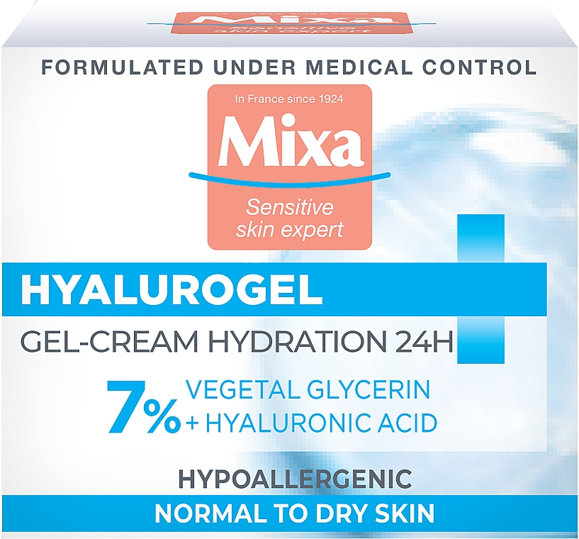 Nawilżający krem-żel do normalnej i wrażliwej skóry twarzy z kwasem hialuronowym i gliceryną - Mixa Hydrating Hyalurogel Intensive Hydration