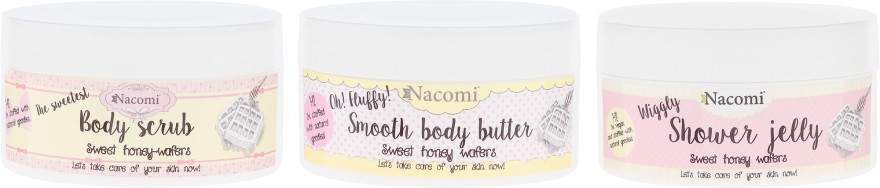 Zestaw do pielęgnacji ciała Miodowe gofry - Nacomi Soft Honey Skin (jelly 100 g + b/peel 200 g + b/butter 100 g) — Zdjęcie N2